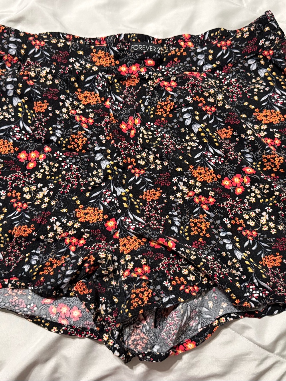 Forever 21 Black Floral Shorts with Red & Orange Blooms
